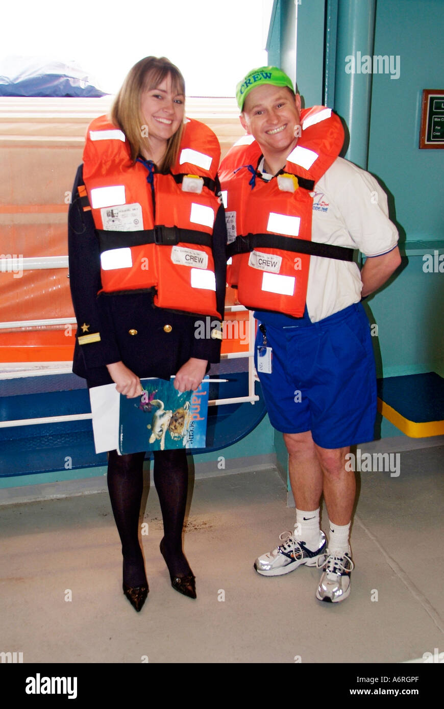 Life jacket vest drill aboard the Cruise Ship Carnival Fantasy Stock
