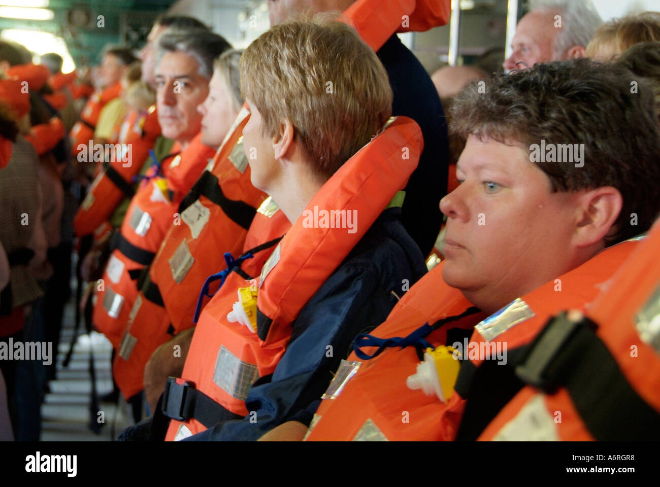Life jacket vest drill aboard the Cruise Ship Carnival Fantasy Stock
