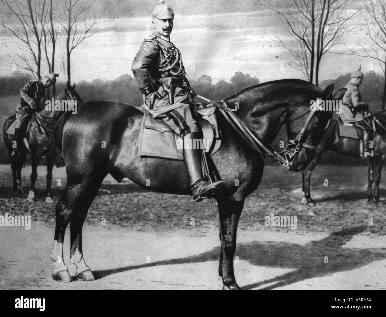 William II, 27.1.1859 - 4.6.1941, German Emperor, 15.6.1888 - 9.11.1918, full length, sitting, horse, 1914, riding, uniform, mil Stock Photo