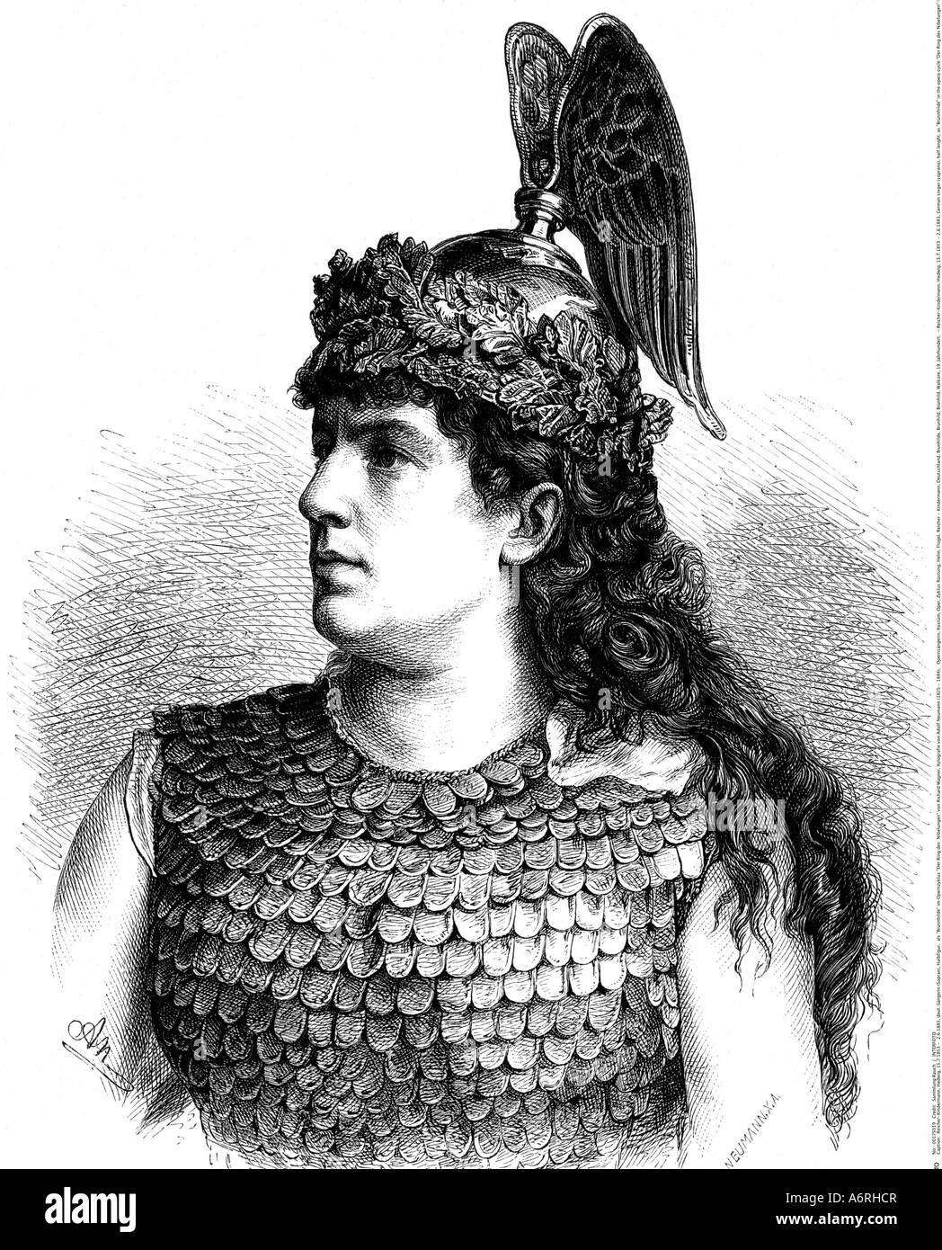 'Reicher-Kindermann, Hedwig, 15.7.1853 - 2.6.1883, German singer (soprano), portrait, as 'Brünnhilde' in the opera cycle 'Der Stock Photo