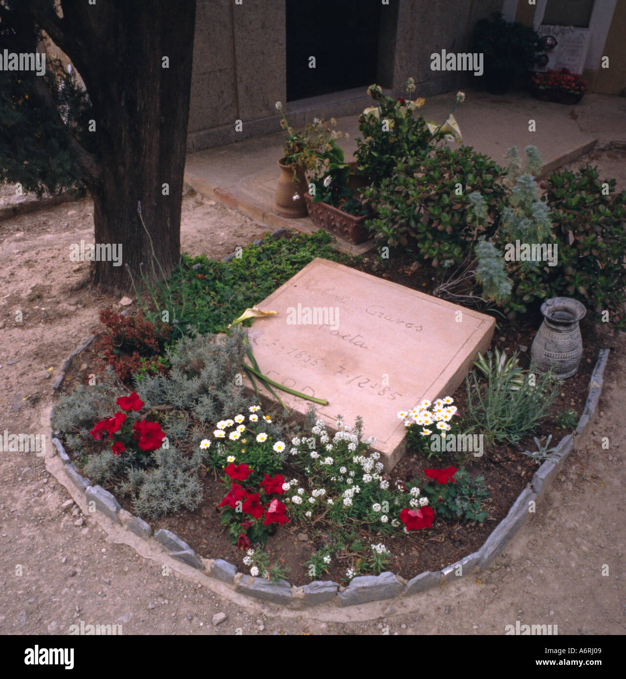 Garden devoted to poet and writer Robert Graves in Deja Mallorca Majorca where he lived and died Stock Photo