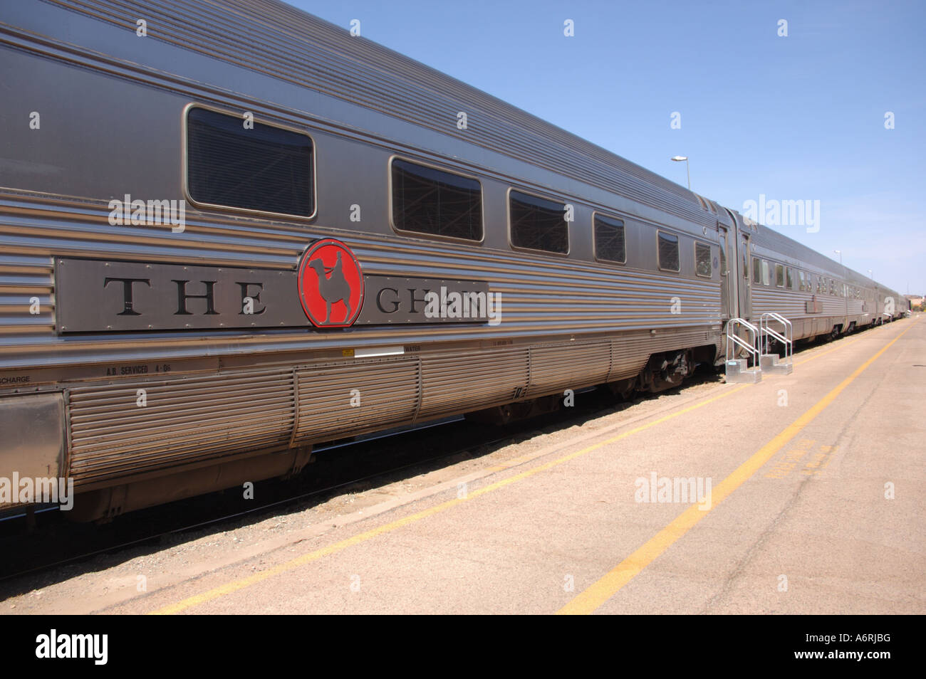 The Ghan train in the station at Alice Springs Stock Photo Alamy