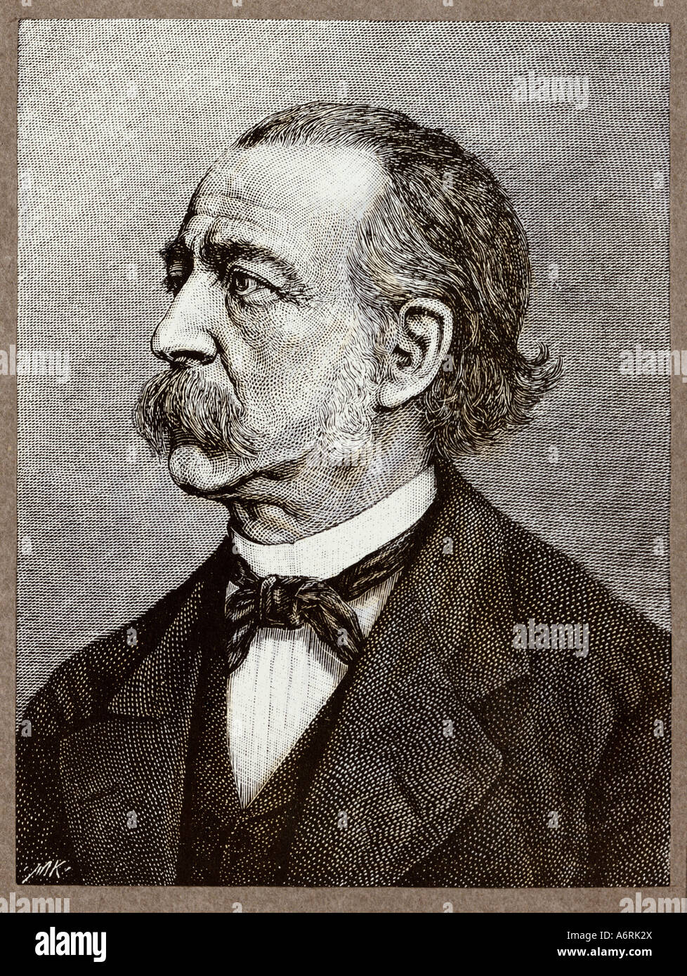 Fontane, Theodor, 30.12.1819 - 20.9.1898, German author / writer, poet, portrait, engraving by Moritz Klinkicht (1849 - 1932), c Stock Photo
