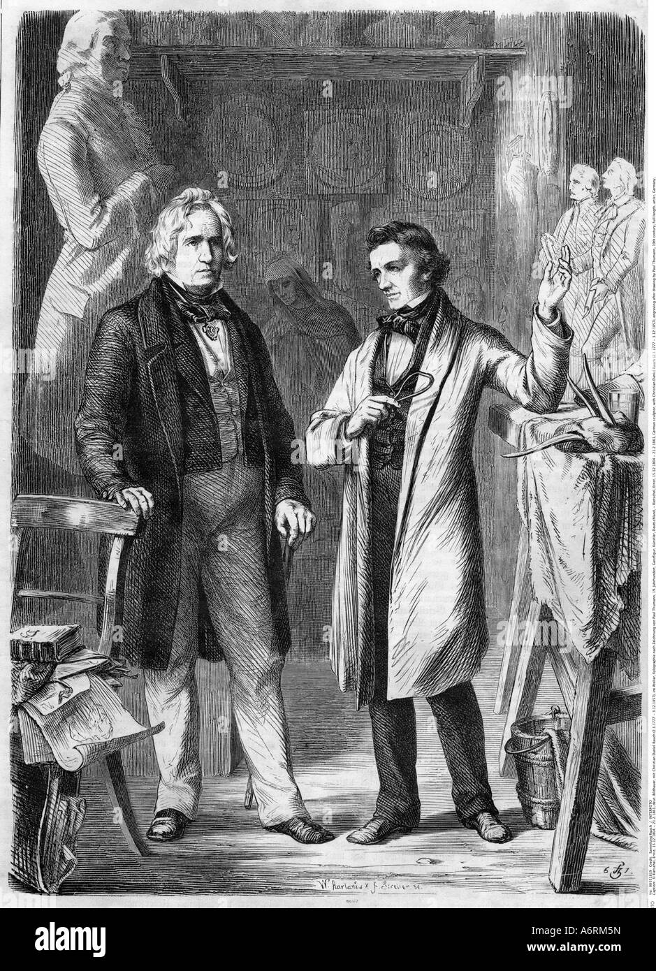 Rietschel, Ernst, 15.12.1804 - 21.2.1861, German sculptor, with Christian Daniel Rauch (2.1.1777 - 3.12.1857), engraving after d Stock Photo