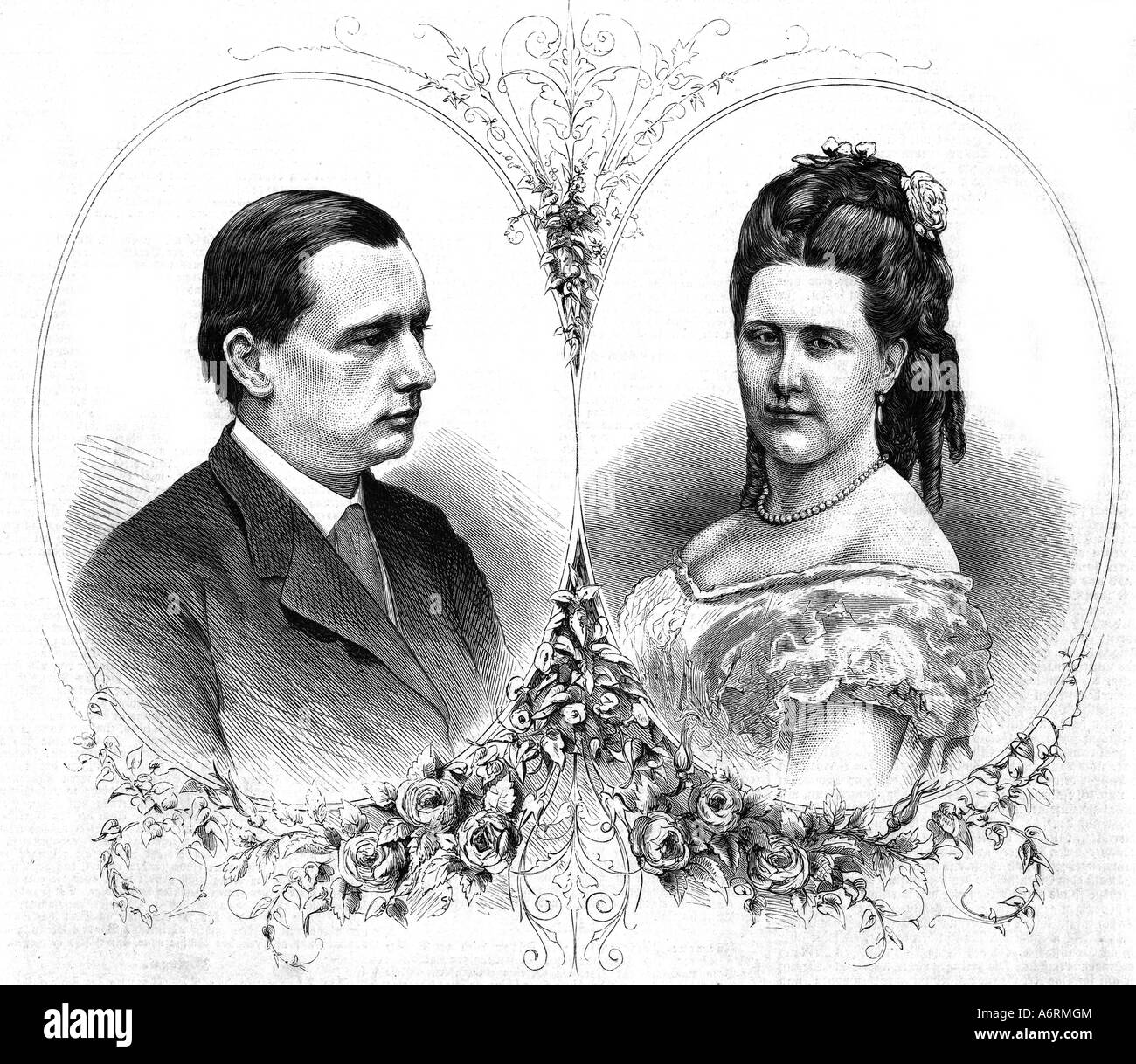 Charles August, 31.7.1804 - 20.11.1894, Heditary Grand Duke of Saxe-Weimar-Eisenach, with his bride Pauline of Saxe-Weimar-Eisen Stock Photo
