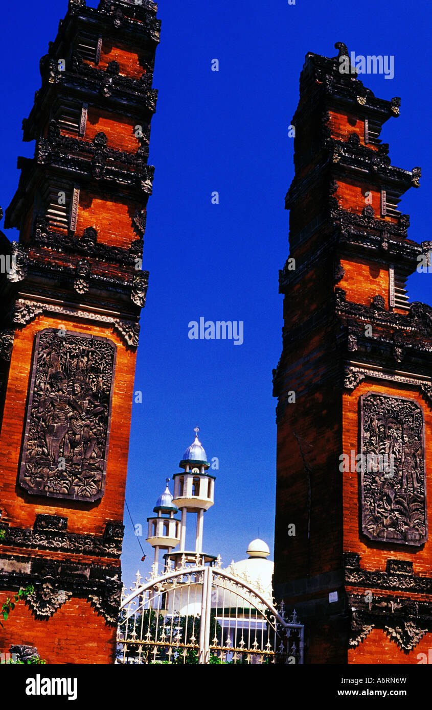hindu gates & mosque, mataram, lombok, indonesia Stock Photo