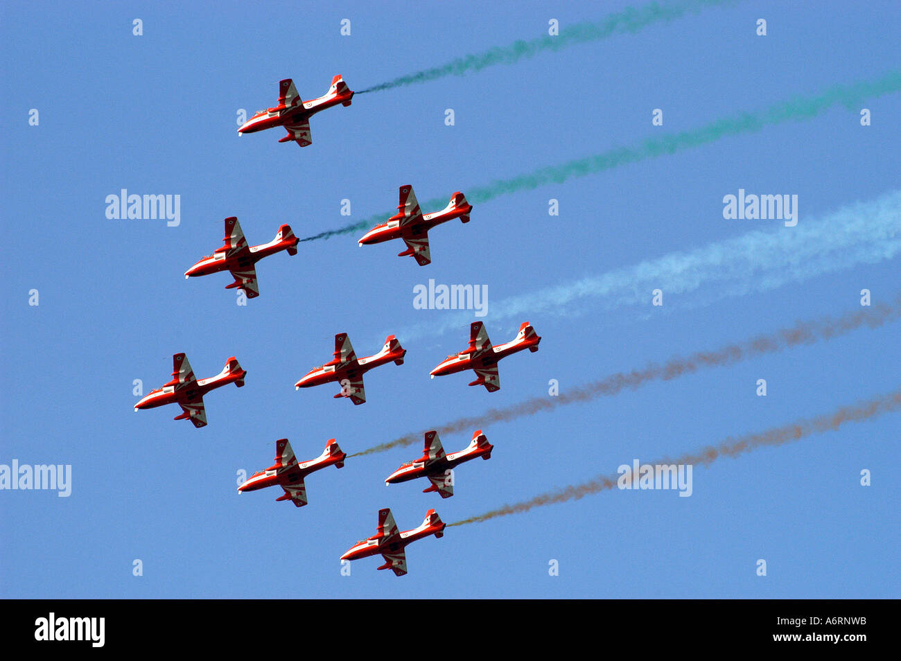 ASB77310 Indian Air Force precision aircraft flying team Suryakiran perform with nine planes Stock Photo
