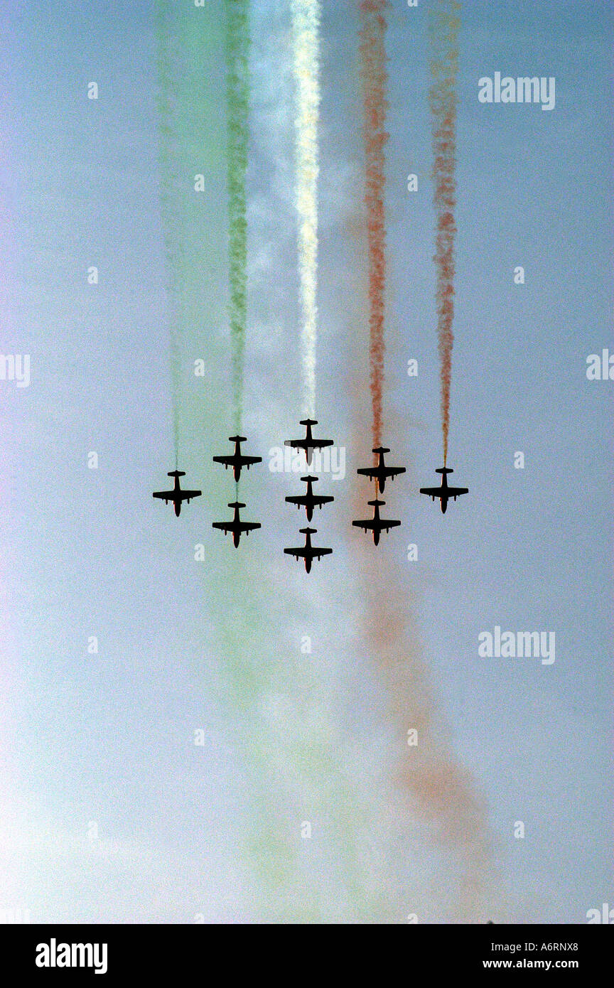 ASB77312 Indian Air Force precision aircraft flying team Suryakiran perform with nine planes Stock Photo