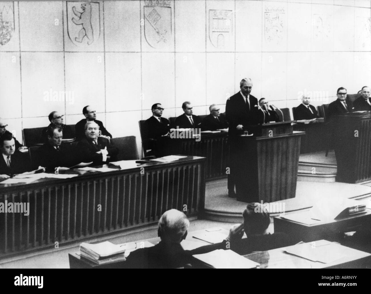 Kiesinger, Kurt Georg, 6.4. 1904 - 9.3.1988, German politician (CDU), Chancellor 1.12.1966 - 21.10.1969, first speech before the Stock Photo