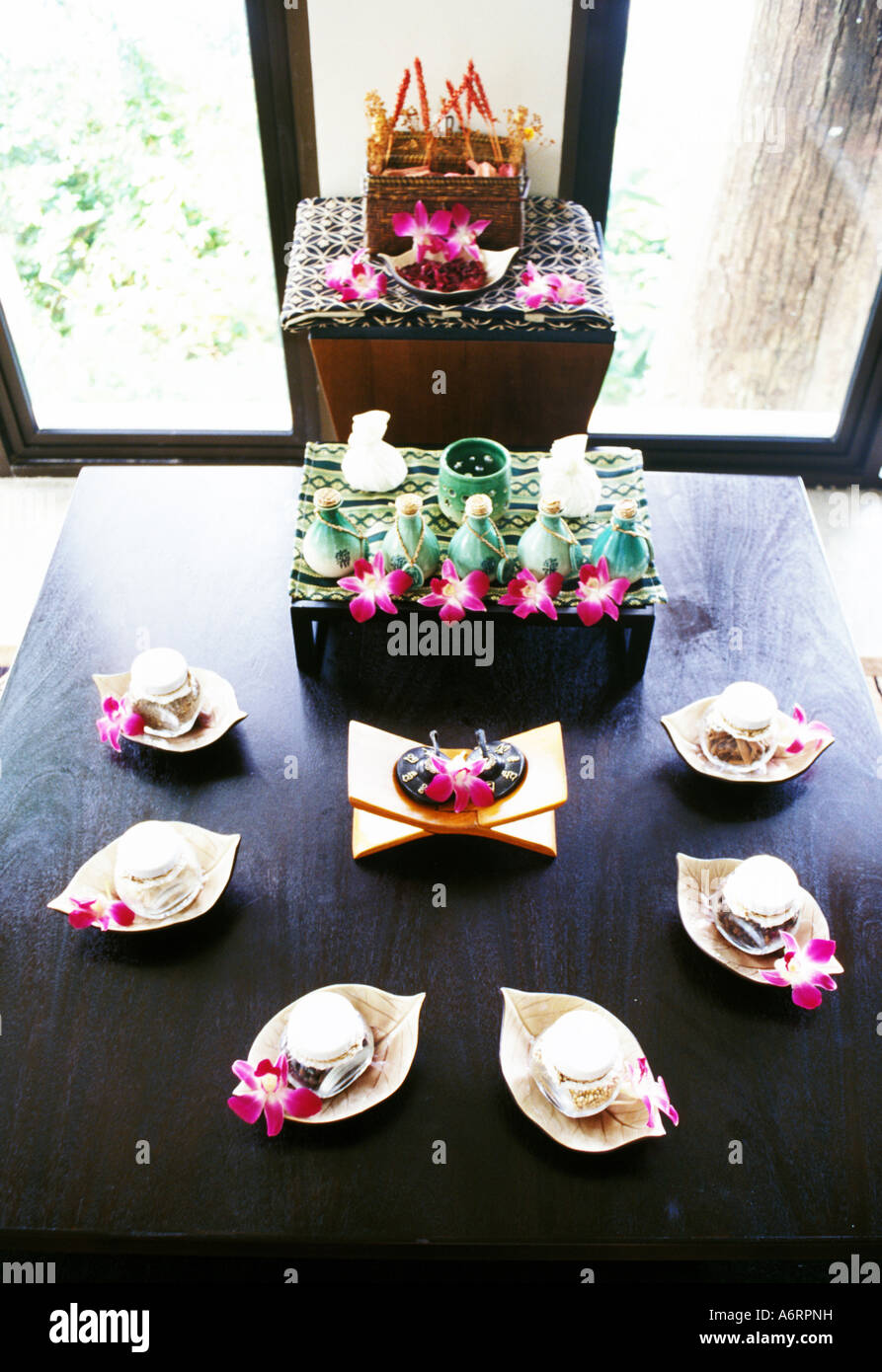 massage and spa oils, resort, bintan, indonesia Stock Photo Alamy