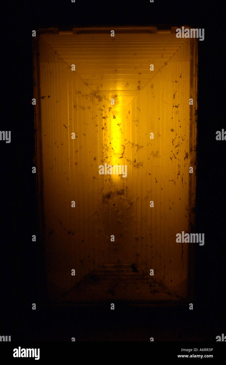 orange light industrial dirty messy grimey gloomy dull incandescent negative unattractive vertical rectangle glow spooky siniste Stock Photo