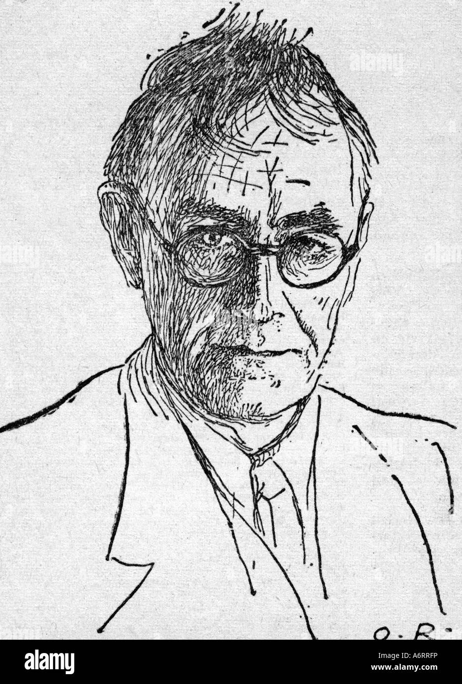 Barth Karl 10 5 1886 10 12 1968 Suisse theologian Reformed Christian portrait drawing by O R 1950s 50s Protestant Stock Photo