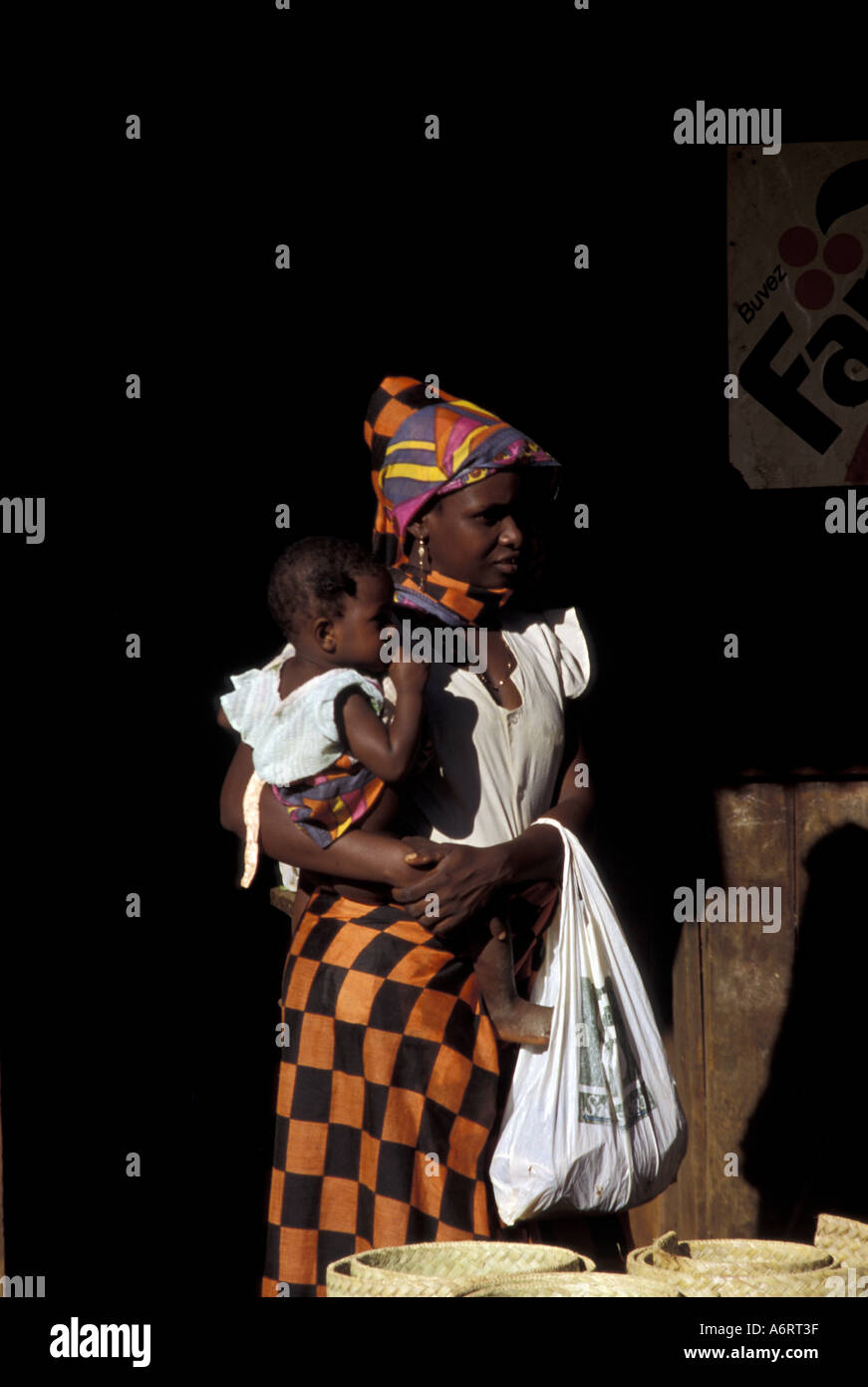 Africa, Madagascar, Diego Suarez. Woman and baby at the market. Stock Photo