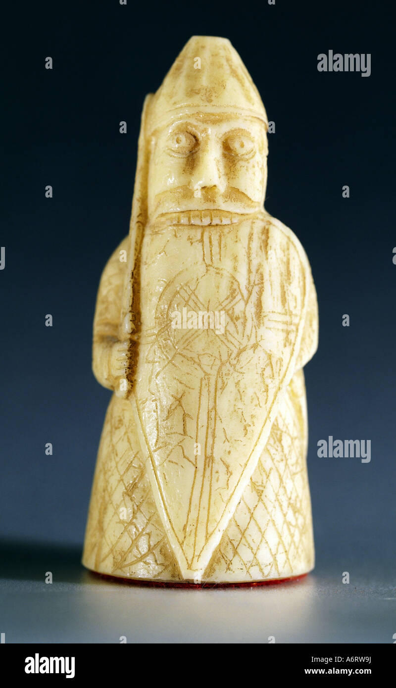 fine arts, nordic arts, sculpture, chess piece, shield biter, (berserk), Isle of Lewis, Outer Hebrides, 12th century, walrus ivo Stock Photo