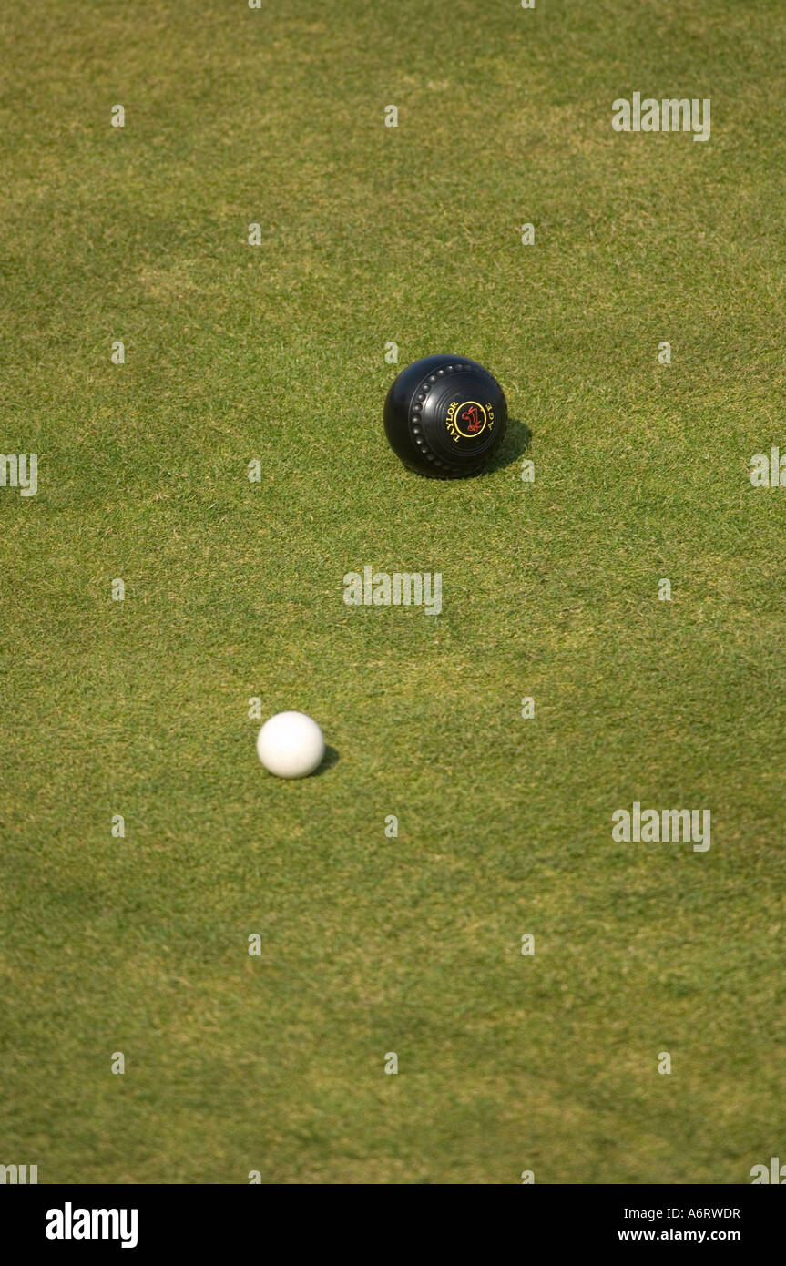 Close up of bowling balls on a green Stock Photo