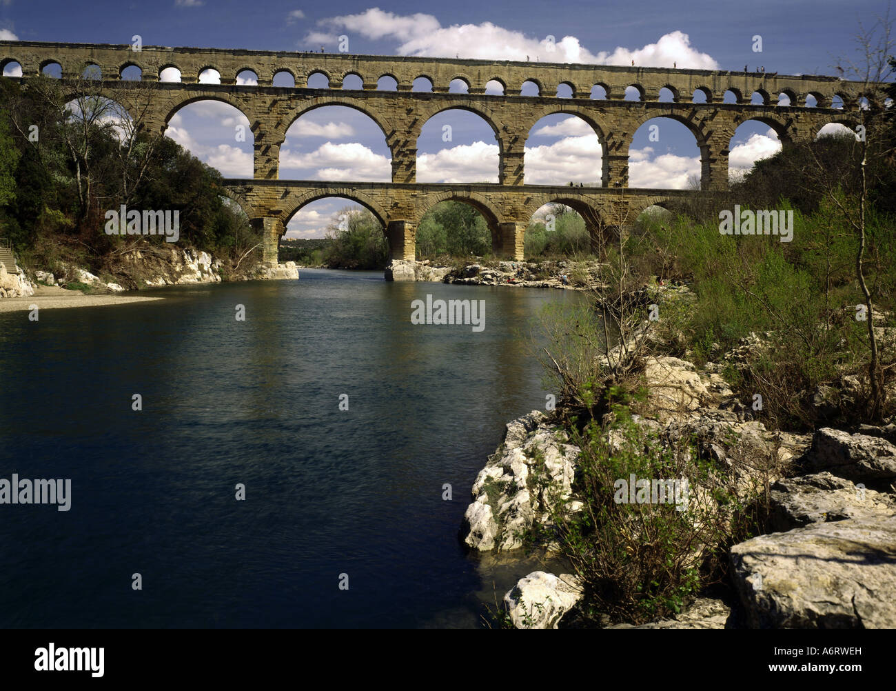 architecture, bridges, Pont du Gard, circa 19 BC, Languedoc-Roussillon, France, historic, historical, Europe, ancient world, Emp Stock Photo