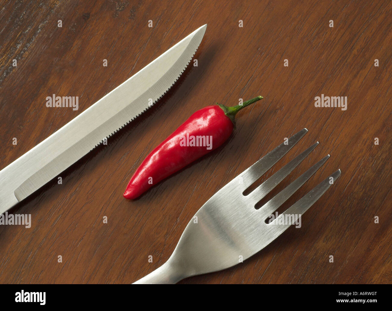 Chilli pepper with knife and fork variety Apache F1 hybrid Stock Photo