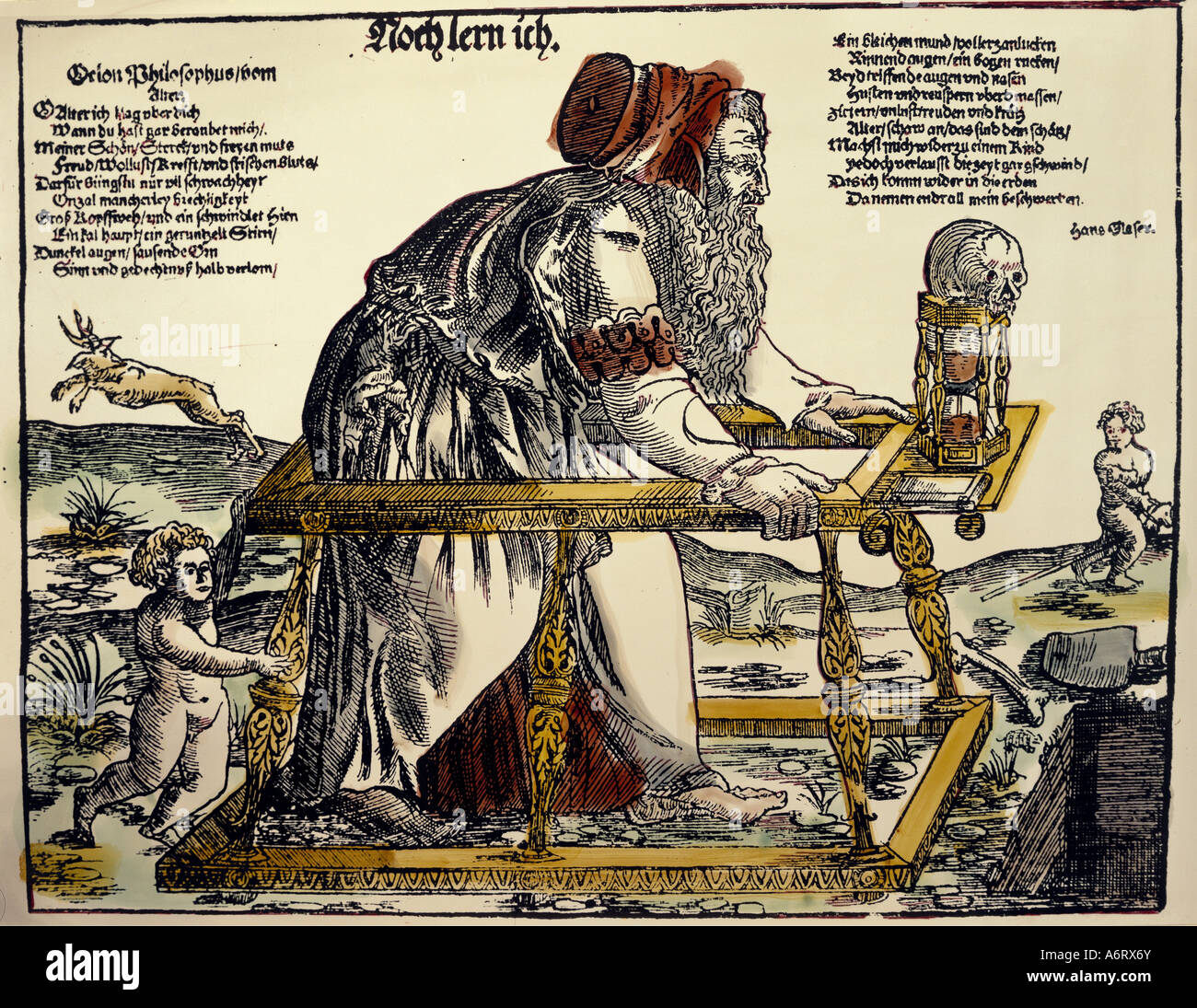 allegory, ages, "Still learning", woodcut by Hans Glaser, Nuremberg, 16th , Stock Photo