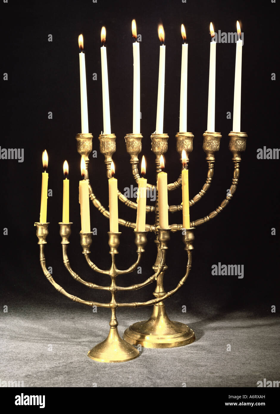 religion, judaism, menorah, two menorot, brass, Israel, 1950 Stock
