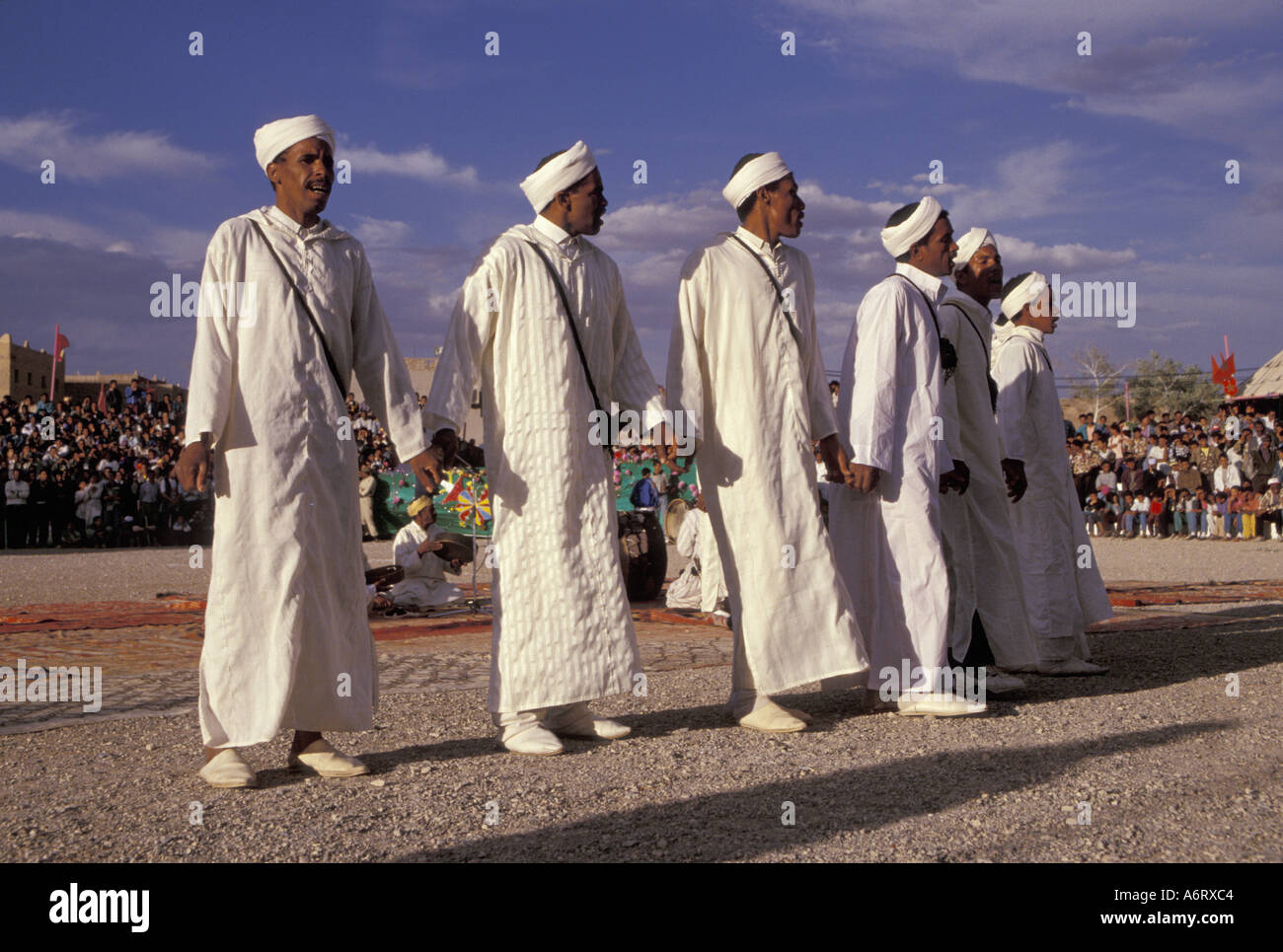 Africa Morocco El Kelaa des Mgouna Men in traditional djellabas