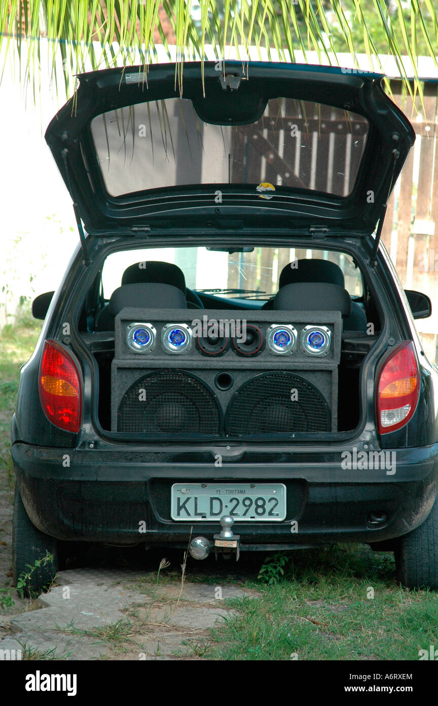 Car with big speakers in boot Pernambuco Brazil South America Stock Photo -  Alamy