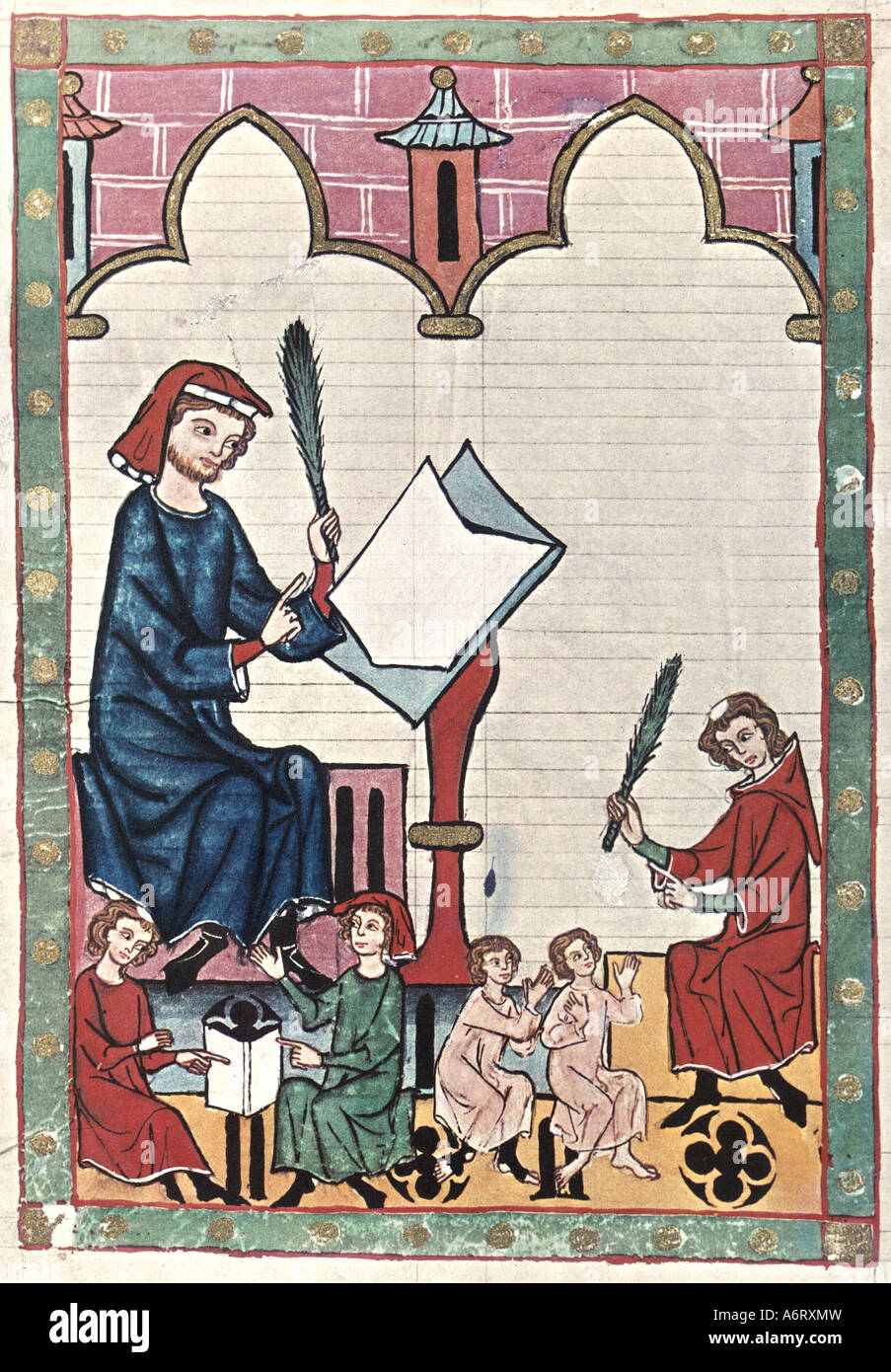 fine arts, middle ages, Gothic, illumination, Codex Manesse, Zurich, 1305 - 1340, schoolmaster of Esslingen, covering colour on Stock Photo