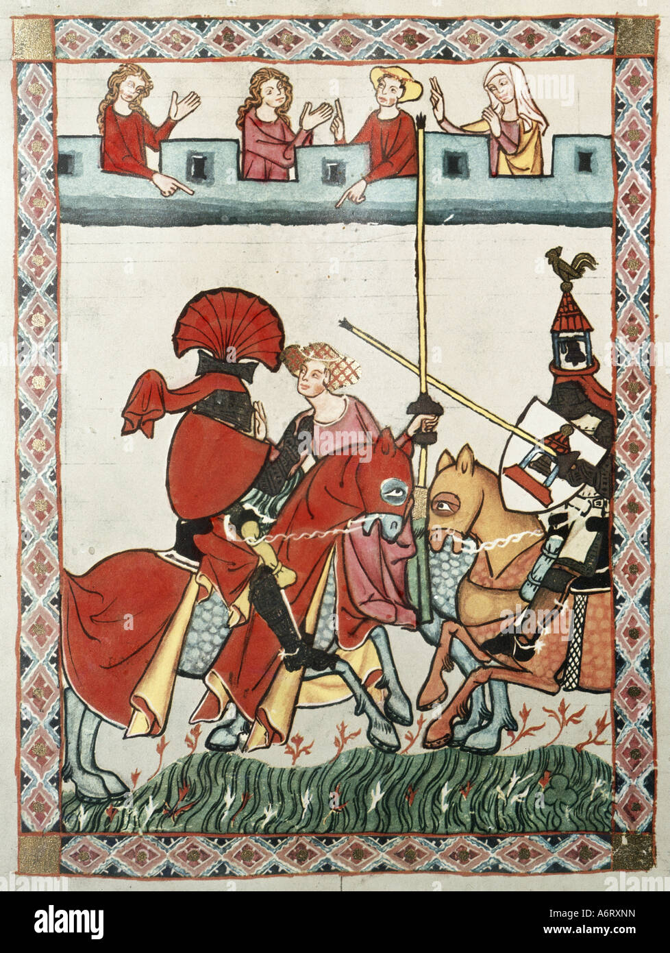 fine arts, middle ages, Gothic, illumination, Codex Manesse, Zurich, 1305 - 1340, Dürner, covering colour on vellum, University Stock Photo