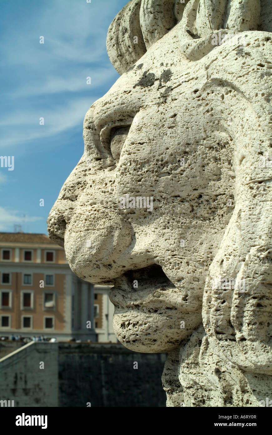 lions head carved in stone rome italy Stock Photo