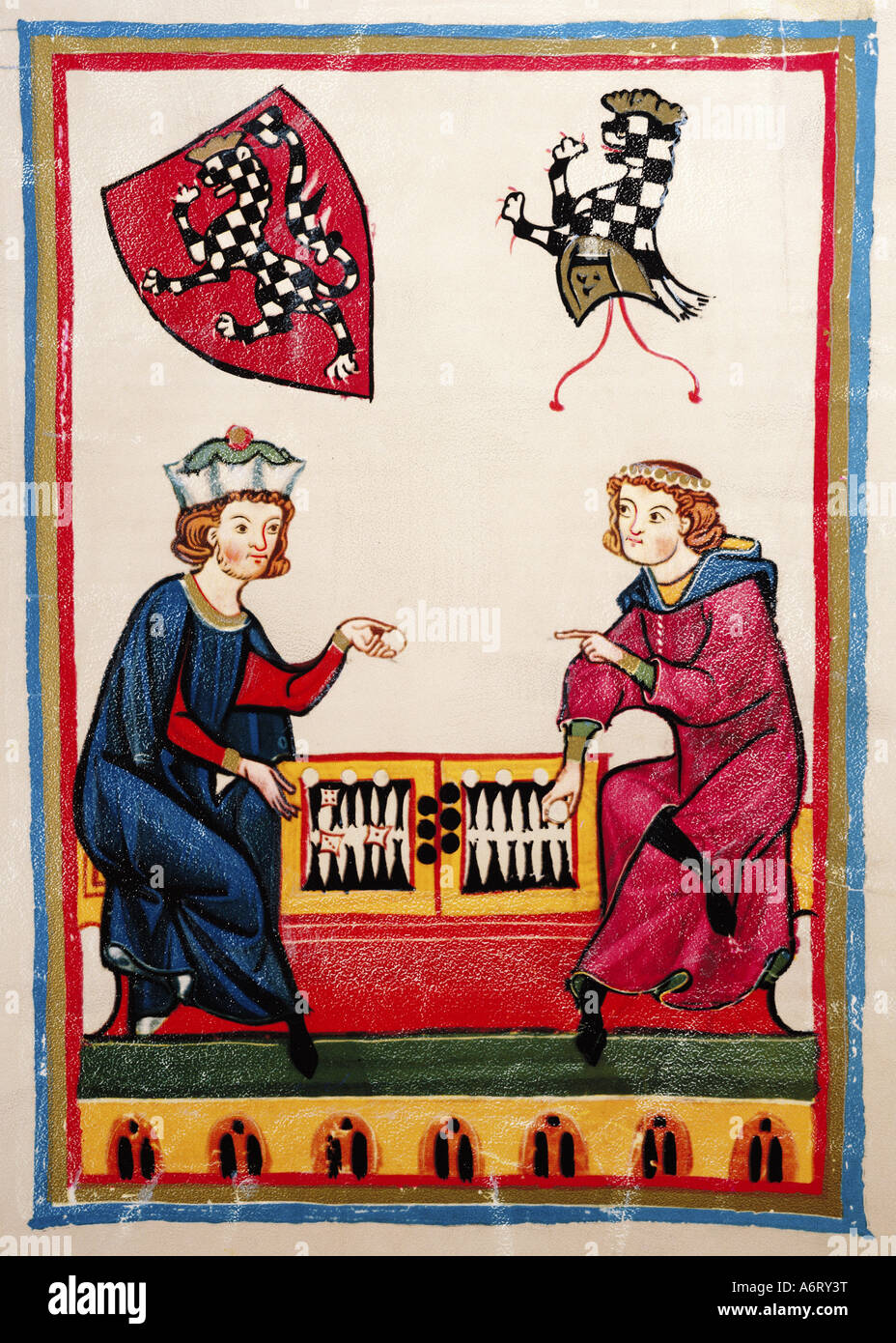 fine arts, middle ages, Gothic, illumination, Codex Manesse, Zurich, 1305 - 1340, master Goeli, covering colour on vellum, Unive Stock Photo