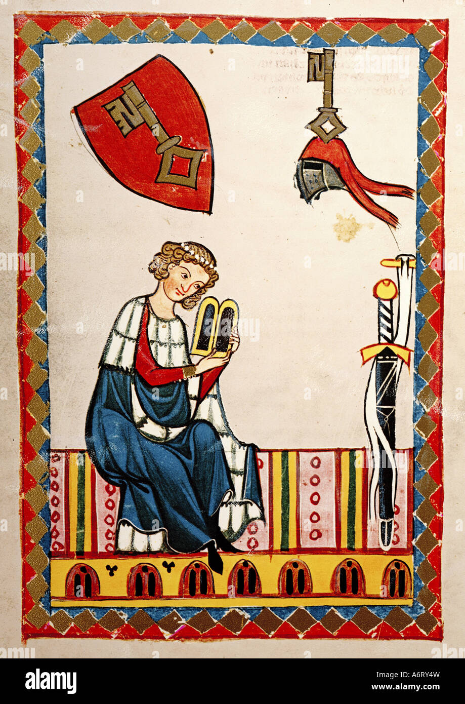 fine arts, middle ages, Gothic, illumination, Codex Manesse, Zurich, 1305 - 1340, von Gliers, covering colour on vellum, Univers Stock Photo