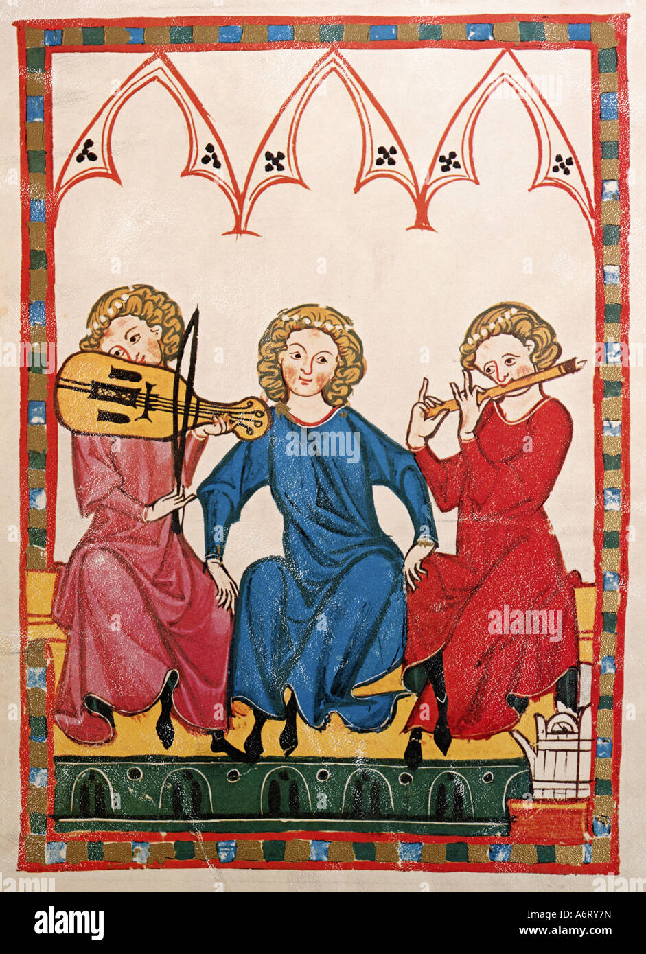 fine arts, middle ages, Gothic, illumination, Codex Manesse, Zurich, 1305 - 1340, the Chancellor, covering colour on vellum, Uni Stock Photo