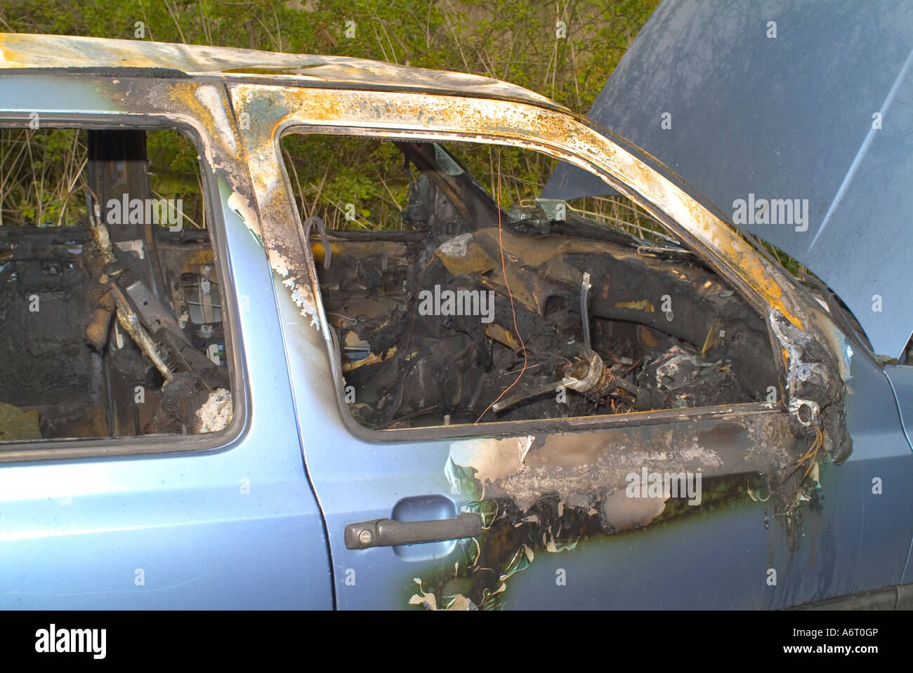 burnt out car wreck Stock Photo Alamy