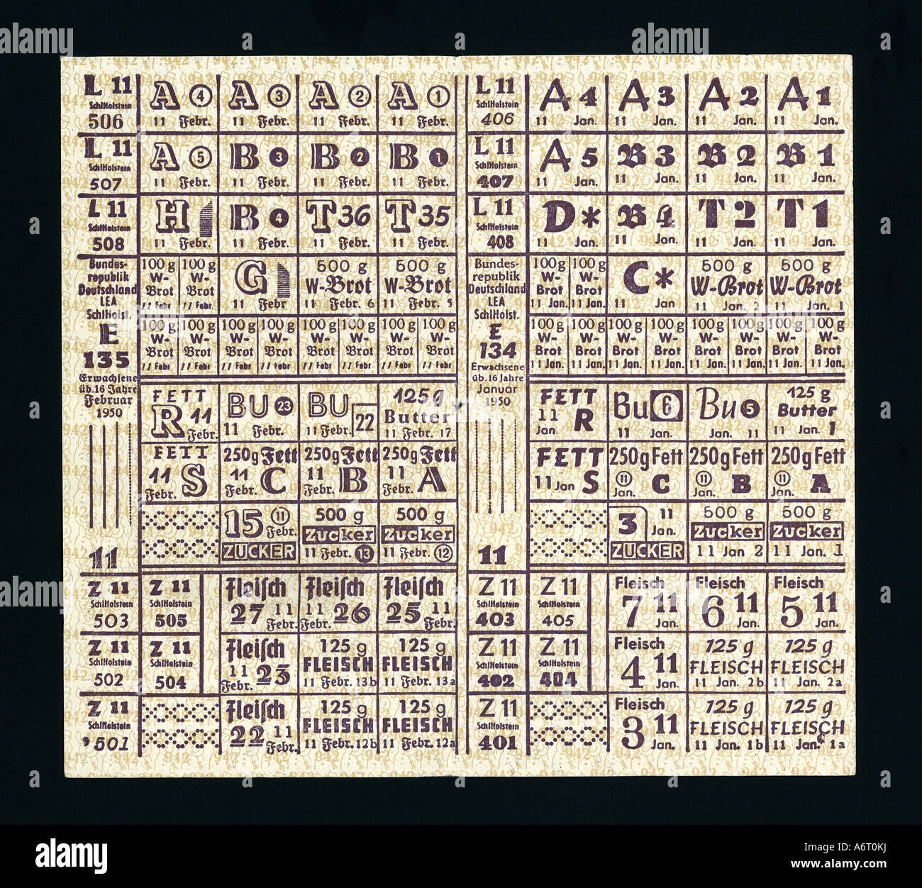 post war erea, food coupon, rationing, Germany, February 1950 Stock