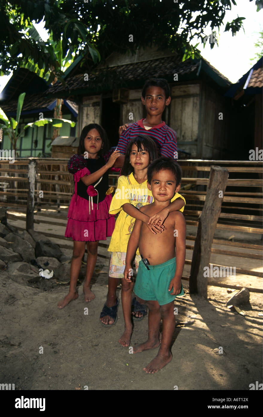 people, children, Indonesia, group of children, full length, village Bima, Island Sumbawa, Asia, child, ethnology, ethnic, Stock Photo