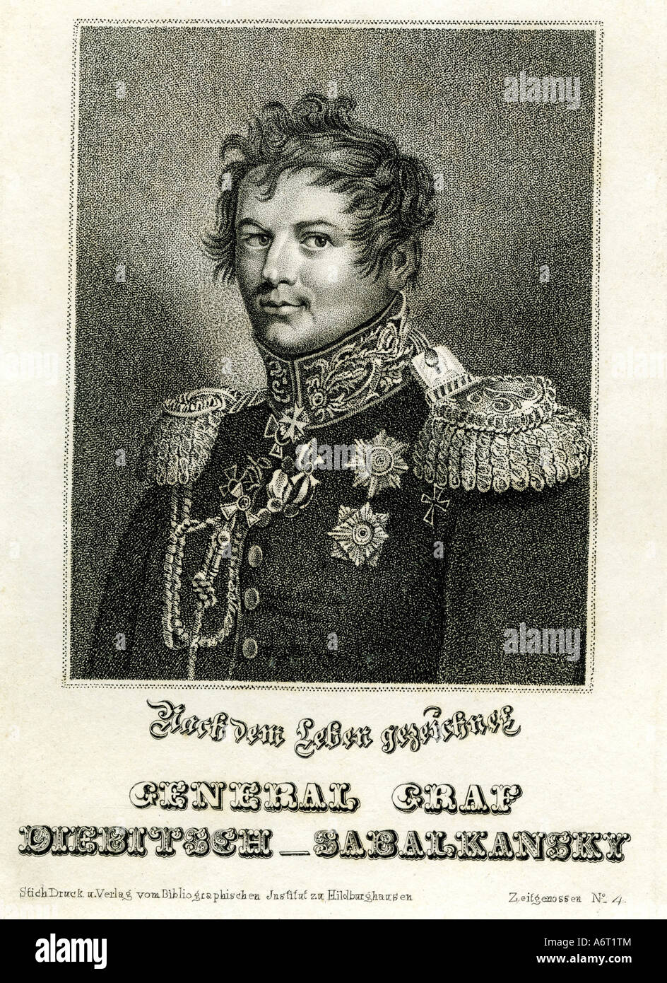 Dibich-Zabalkansky, Ivan Ivanovich Count of, 13.5.1785 - 10.6.1831, Russian general, portrait, steel engraving, Hildburghausen, Stock Photo