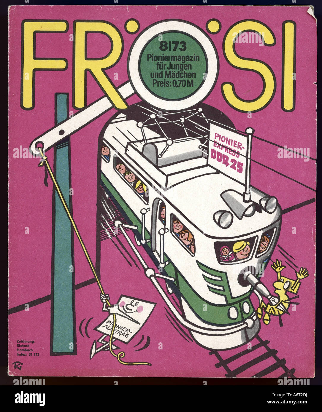 press/media, journals/magazines, 'Frösi', number 8, 1973, title by Richard Hambach, youth magazine of the Ernst Thälmann Pioneer Organisation, Stock Photo