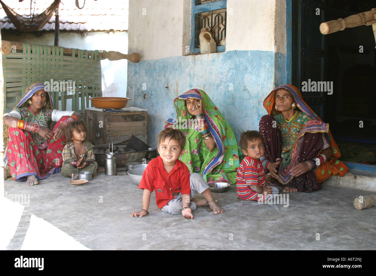 Family of the Meghwal Bhirindiyara tribe ,Little Rann of Kutch,Gujarat India Stock Photo