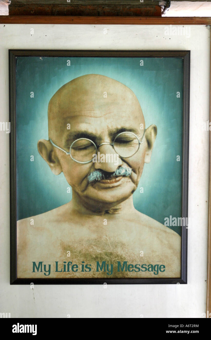 Oil painting of  Mahatma Gandhi in the Gandhi Ashram Ahmadabad Gujarat India Stock Photo