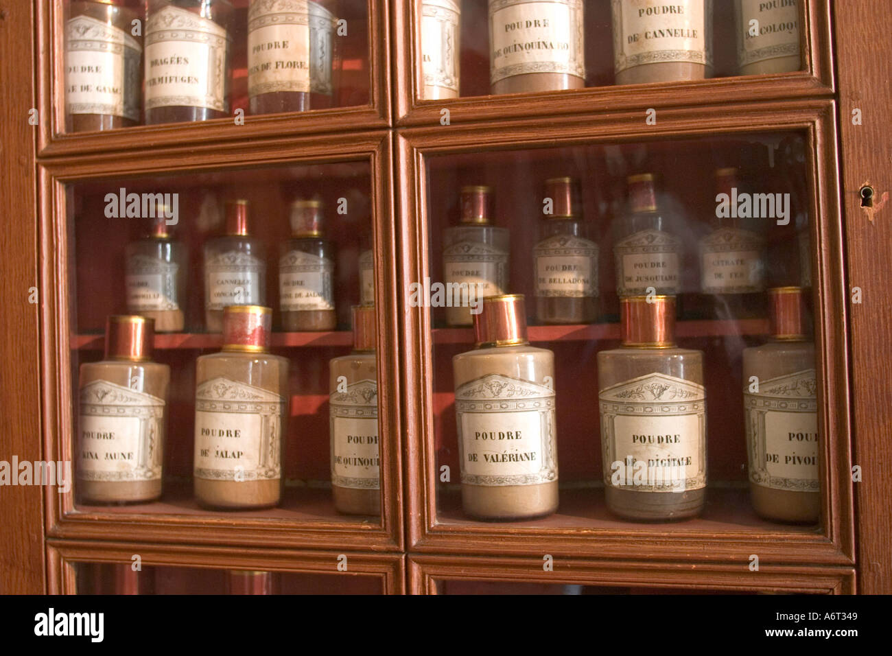 Bottles in the apothecary Hotel Dieu Beaune Burgundy France Stock Photo