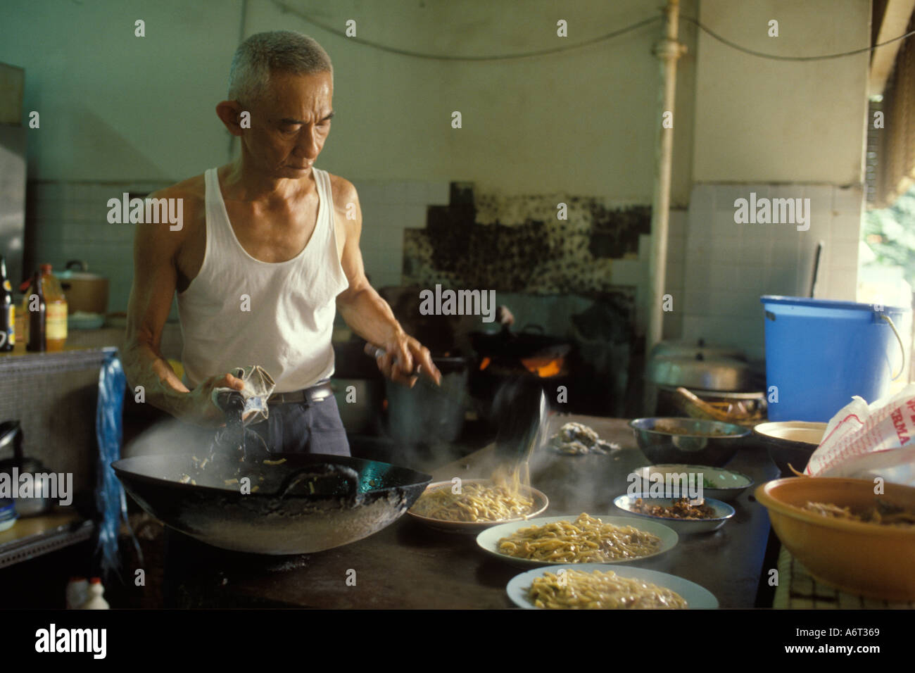 Singapore Kitchen Chinese Worker Chef In Market Open Air