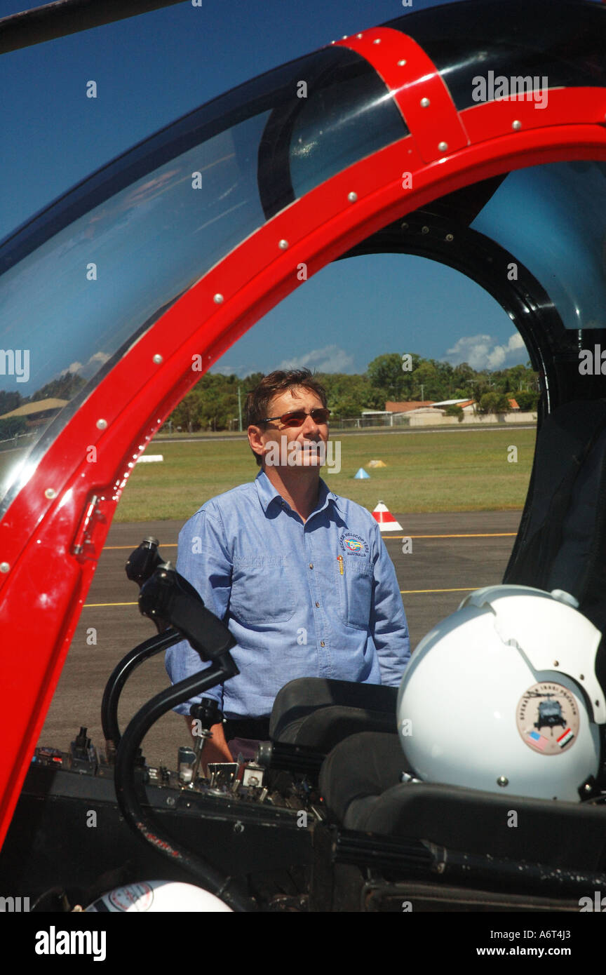 chopper pilot and helicopter Maroochydore Airport Queensland Australia