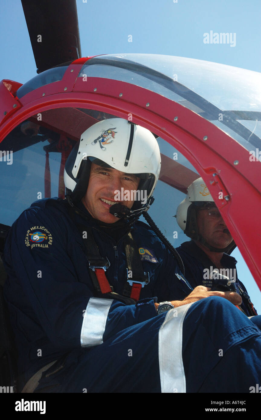 chopper pilot and helicopter Maroochydore Airport Queensland Australia