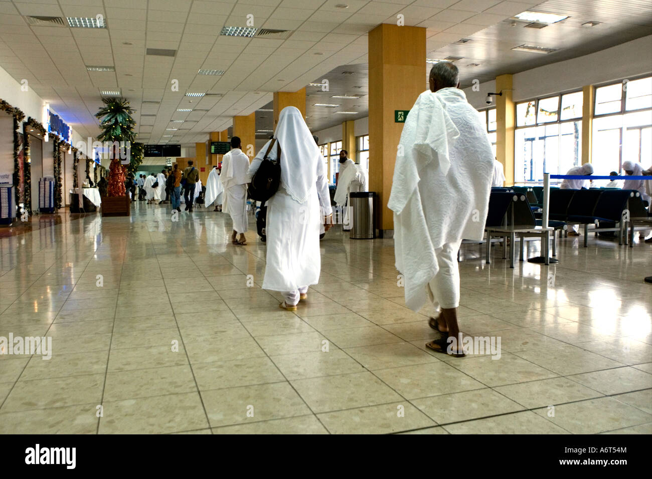Hajis departing from Mauritius on flight to Jeddah for Haj in Mecca Stock Photo