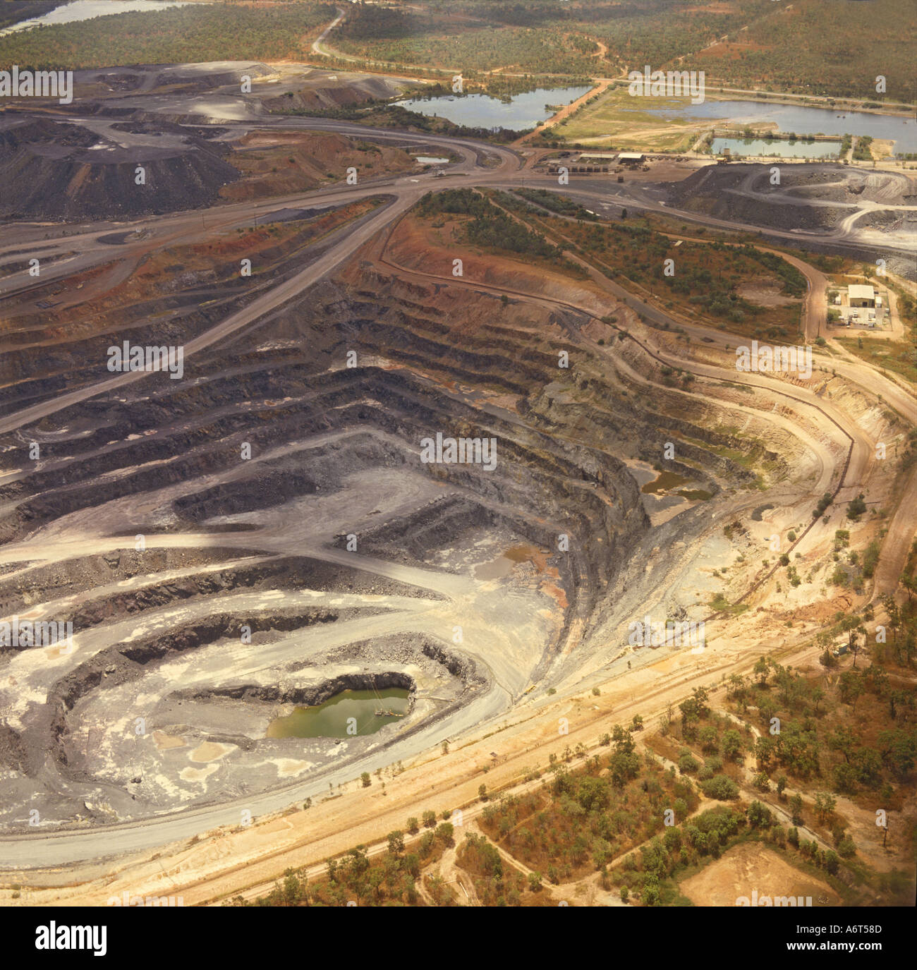 Aerial view on the huge open cast diggings of Ranger Uranium Mine in Kakadu National Park Northern Territories Australia Stock Photo