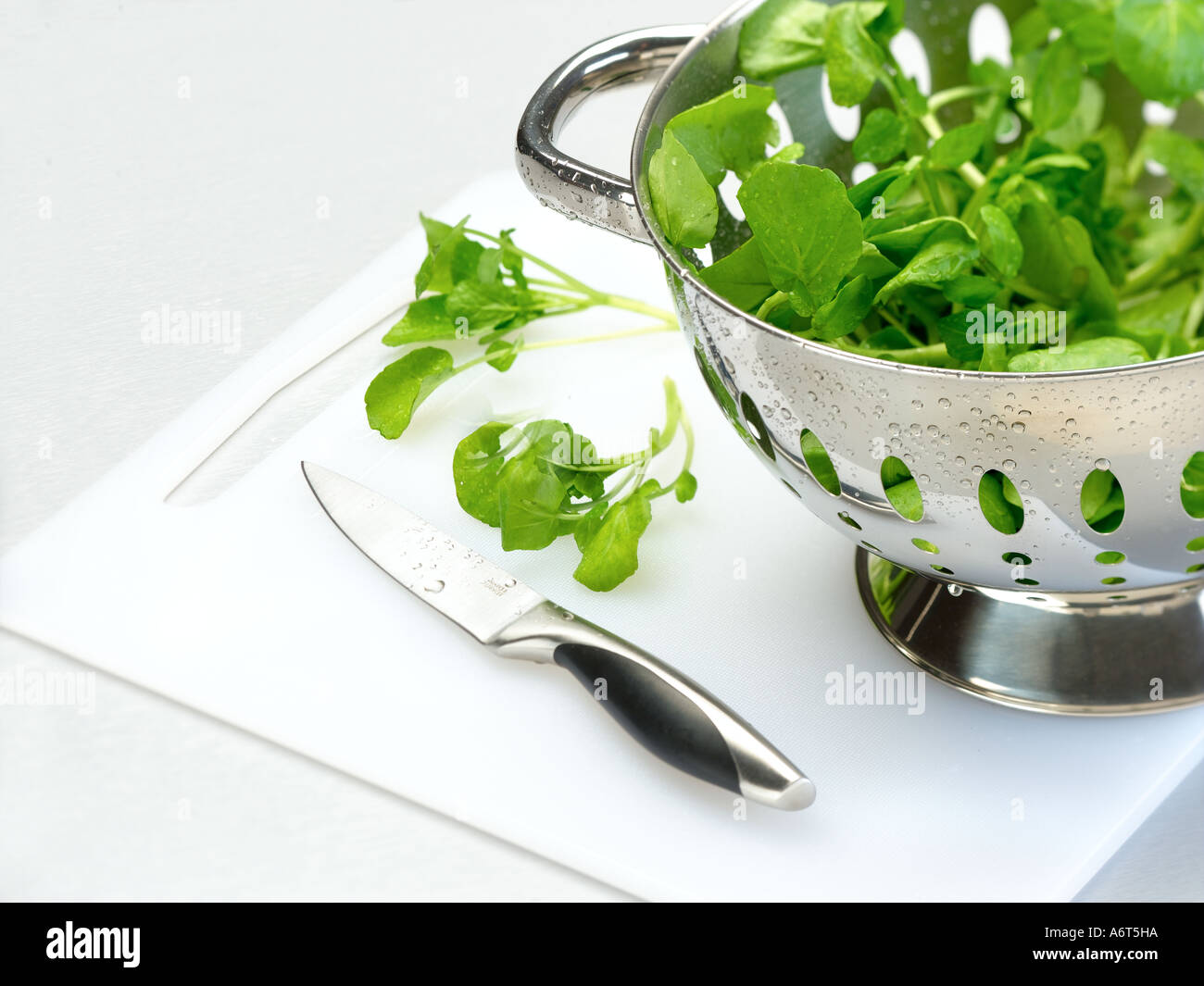 watercress in colander Stock Photo