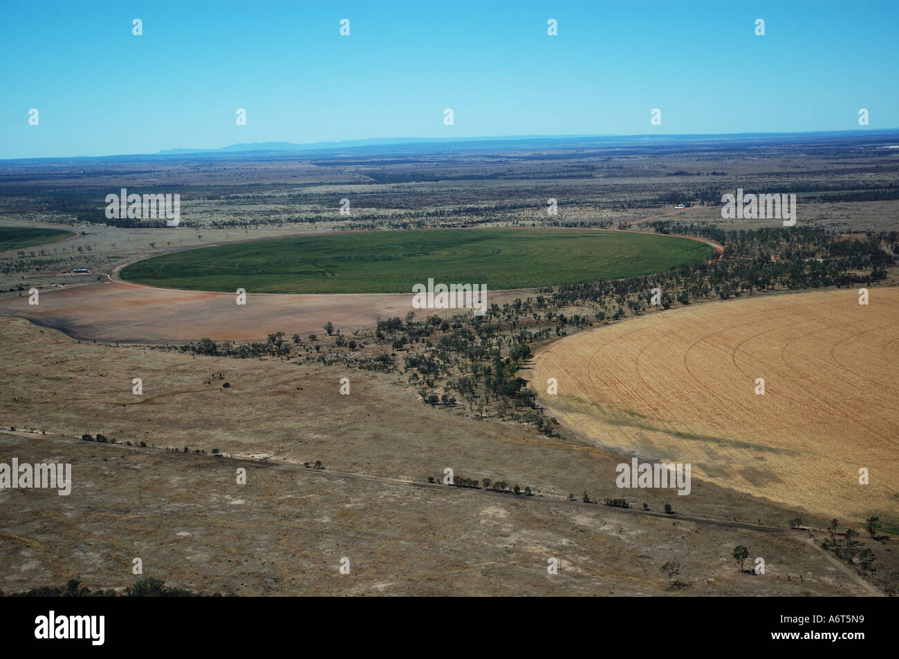 Queensland Crop Circles irrigated wheat field Central Queensland Australia Stock Photo