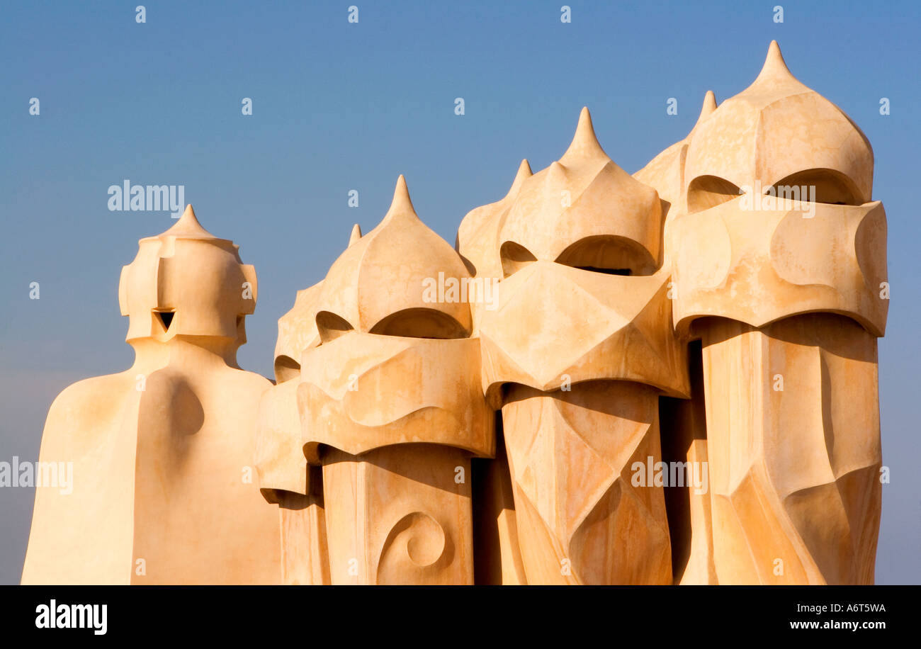 Gaudi Chimney Pots Casa Mila Barcelona Spain Stock Photo