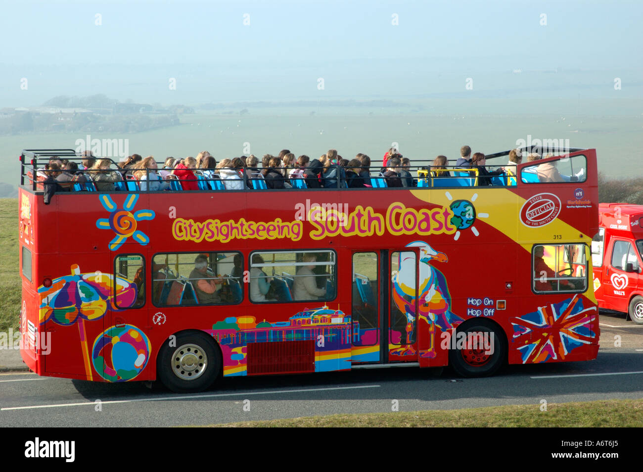 Open top sightseeing bus at Beachy Head, East Sussex, England Stock Photo Alamy