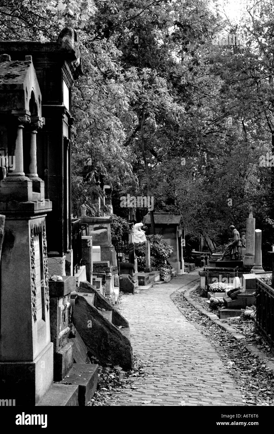 Path in Pere Lachaise Cemetery Paris, France Stock Photo