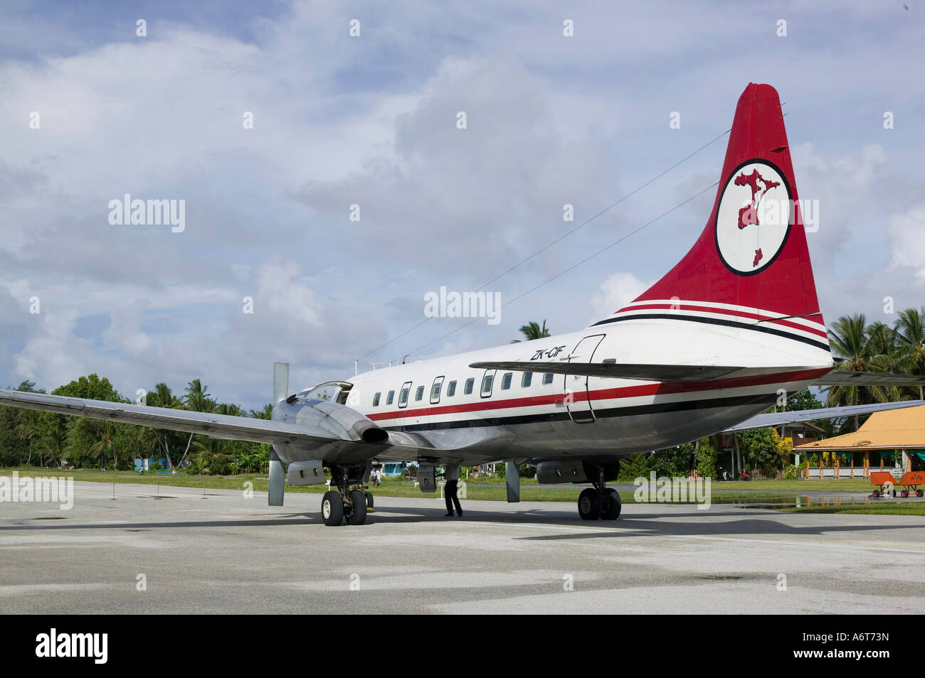 A plane on the runway at funafuti, Tuvalu, pacific Stock Photo